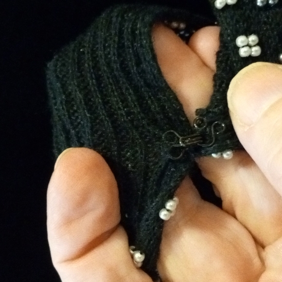 Med black top with faux sweater with hook/eye, beaded, flawless, versattile.. - Picture 5 of 8
